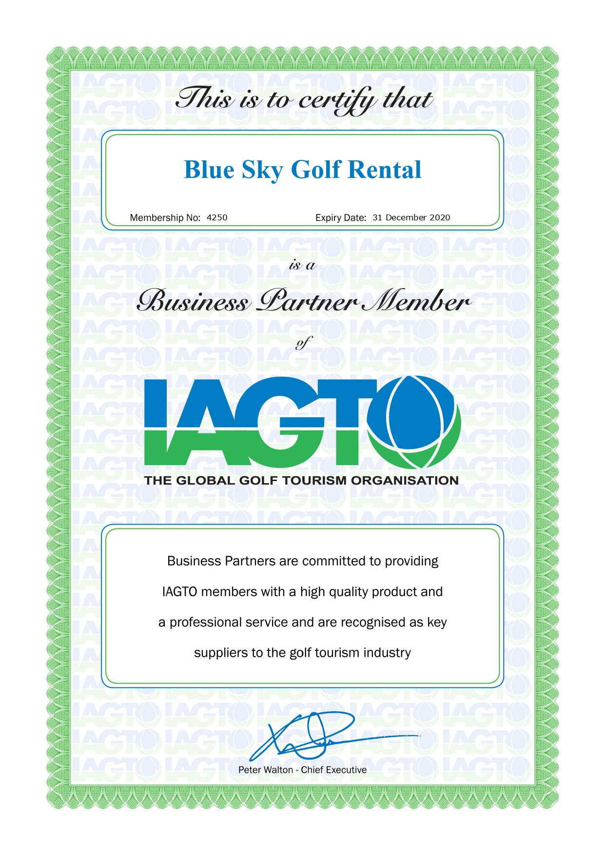 IAGTO Certificate